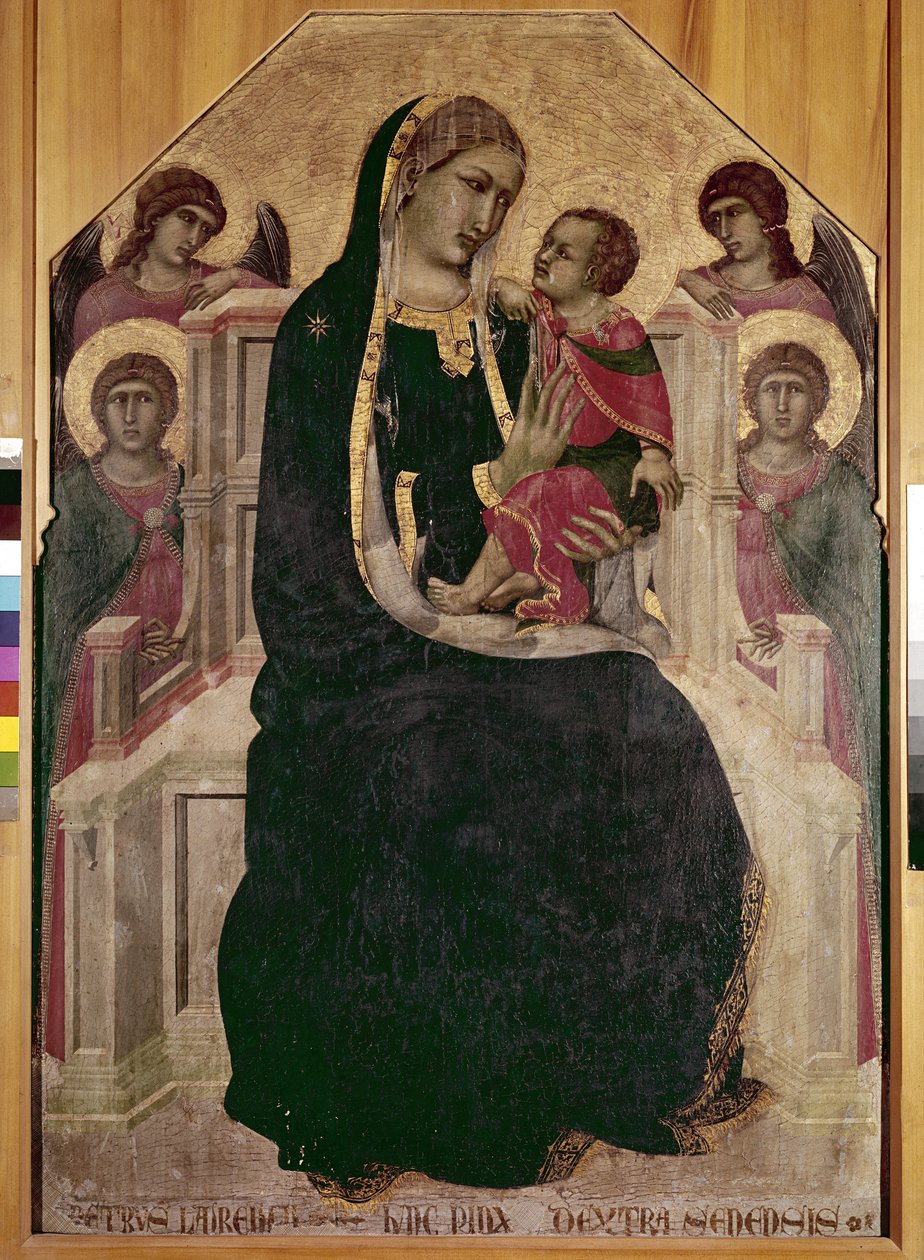 Szűz a trónon a gyermek Jézussal (Maesta di Cortona) (tempera és aranylevél a fán alkotó: Pietro Lorenzetti