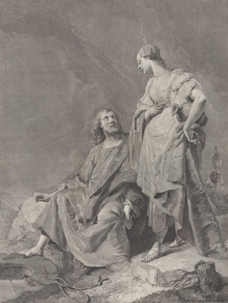 Krisztus és a szamáriai asszony a kútnál, a szentség 112 lenyomatát tartalmazó sorozatból..., 1743-63 alkotó: Pietro Monaco