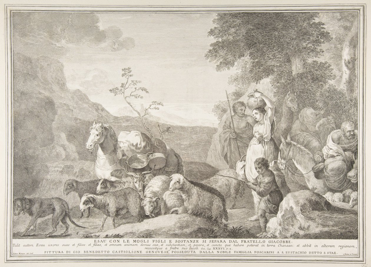 Ézsau és családja megválnak Jákobtól Ézsau feleségeivel, fiaival és szubsztanciáival sepa ..., 1743-63. alkotó: Pietro Monaco