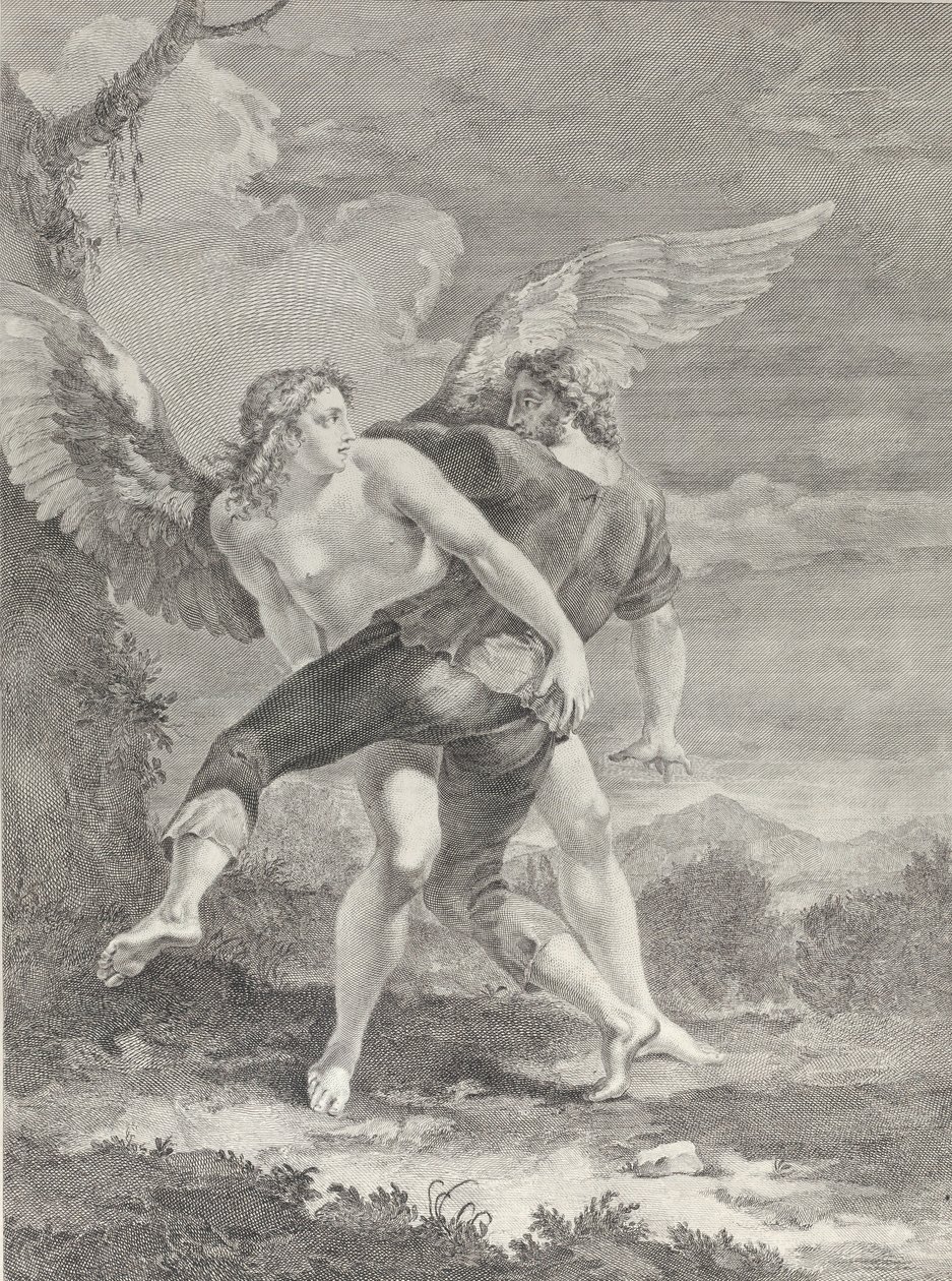 Jákob birkózik az angyallal, 1730-39. alkotó: Pietro Monaco
