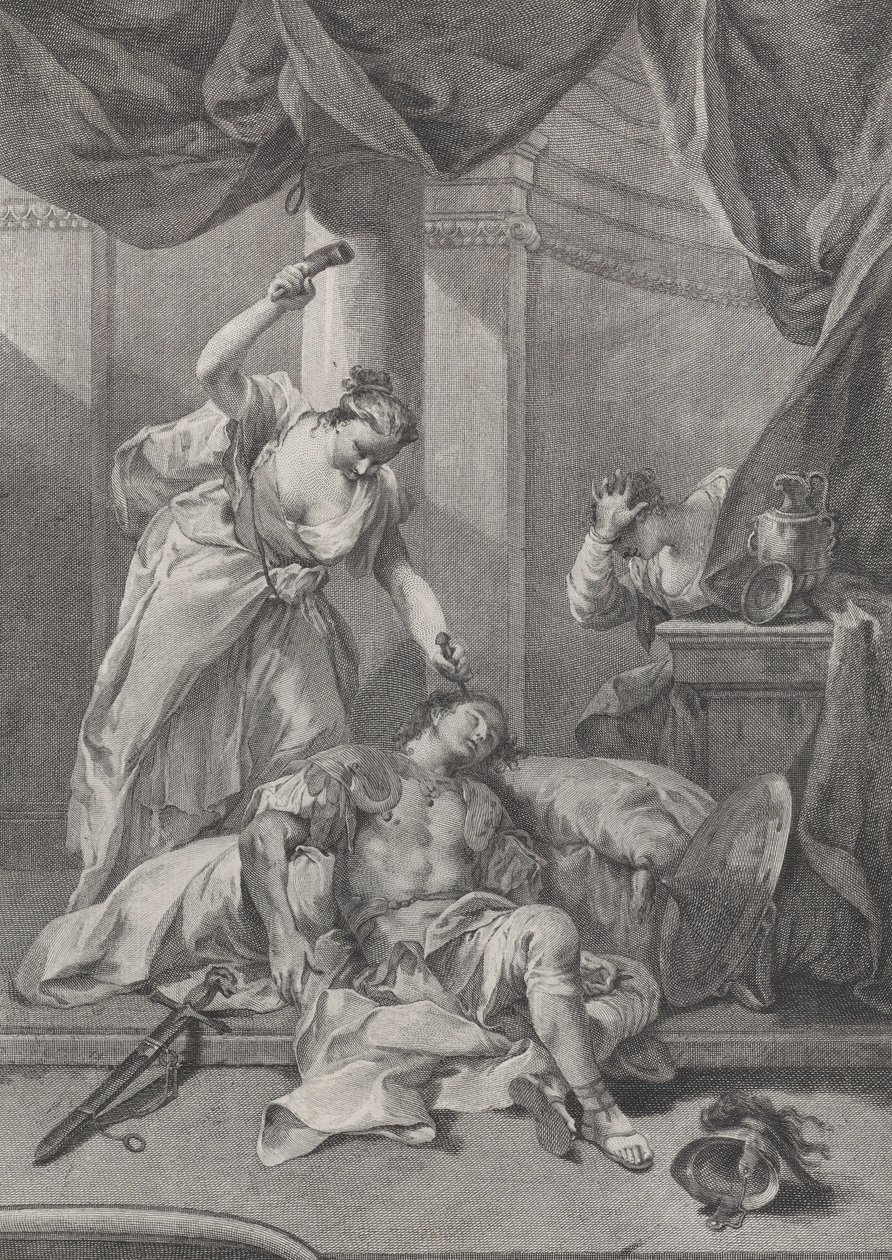 Jael sátorfát ver az alvó Sisera templomába, jobbra egy se..., kb. 1730-39. alkotó: Pietro Monaco