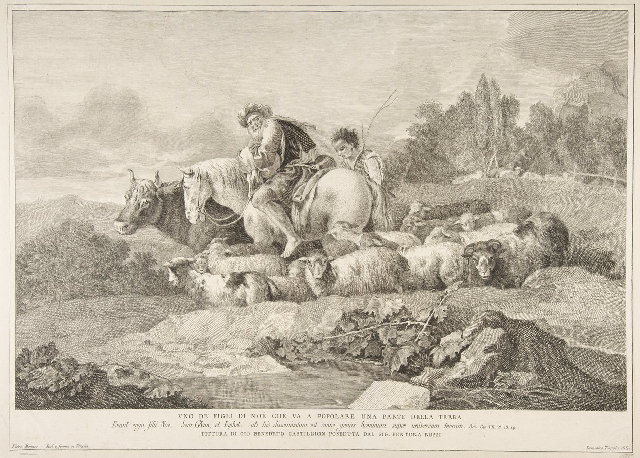 Noé egyik fia, aki benépesíti a Föld egy részét Uno de figli di Noè c..., 1743-63. alkotó: Pietro Monaco