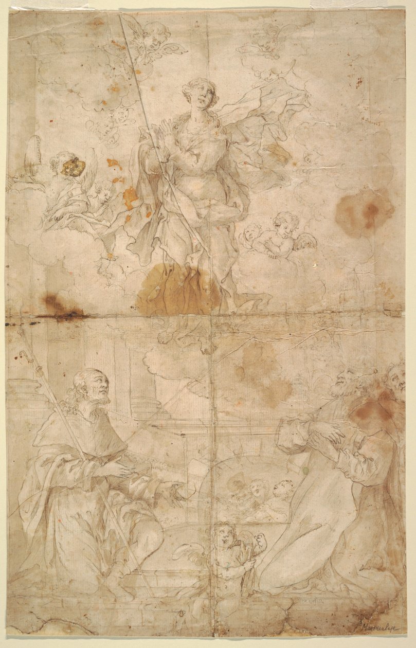 Rajz, Szűz Mária mennybemenetele, 1630-40 körül. alkotó: Pietro Novelli