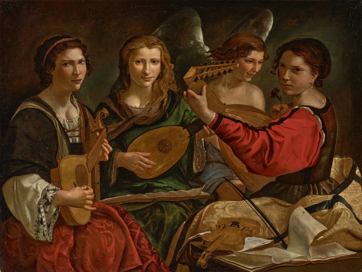 Lantosok és egy angyal (olaj, vászon) alkotó: Pietro Paolini