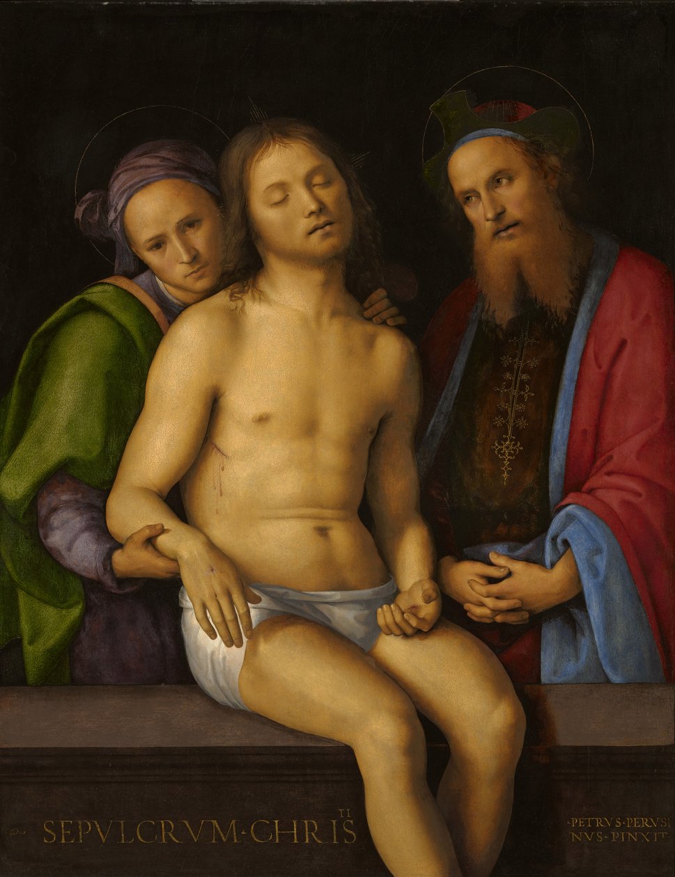 Halott Krisztus Arimatheai Józseffel és Nikodémusszal alkotó: Pietro Perugino