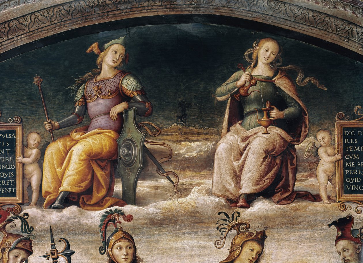 Kitartás és mértékletesség, részlet (freskó alkotó: Pietro Perugino