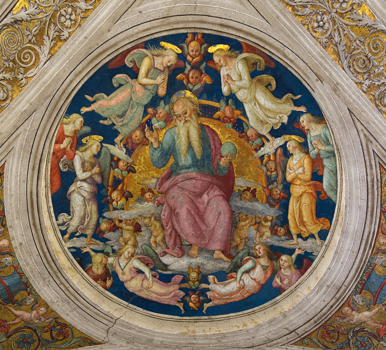 Isten, az Atya angyalokkal A Stanza dellincendio di Borgo-ból alkotó: Pietro Perugino
