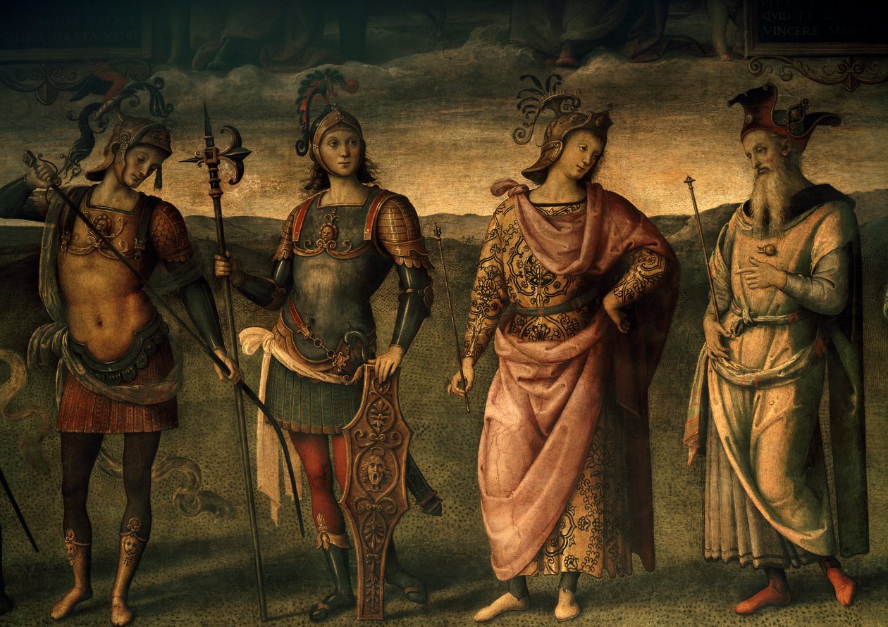 Leonidas Lacedaemonian, Horatius Cocles, Publius Scipio, Athéni Periklész, A szilárdság és mértékletesség allegóriái hat antik hőssel alkotó: Pietro Perugino