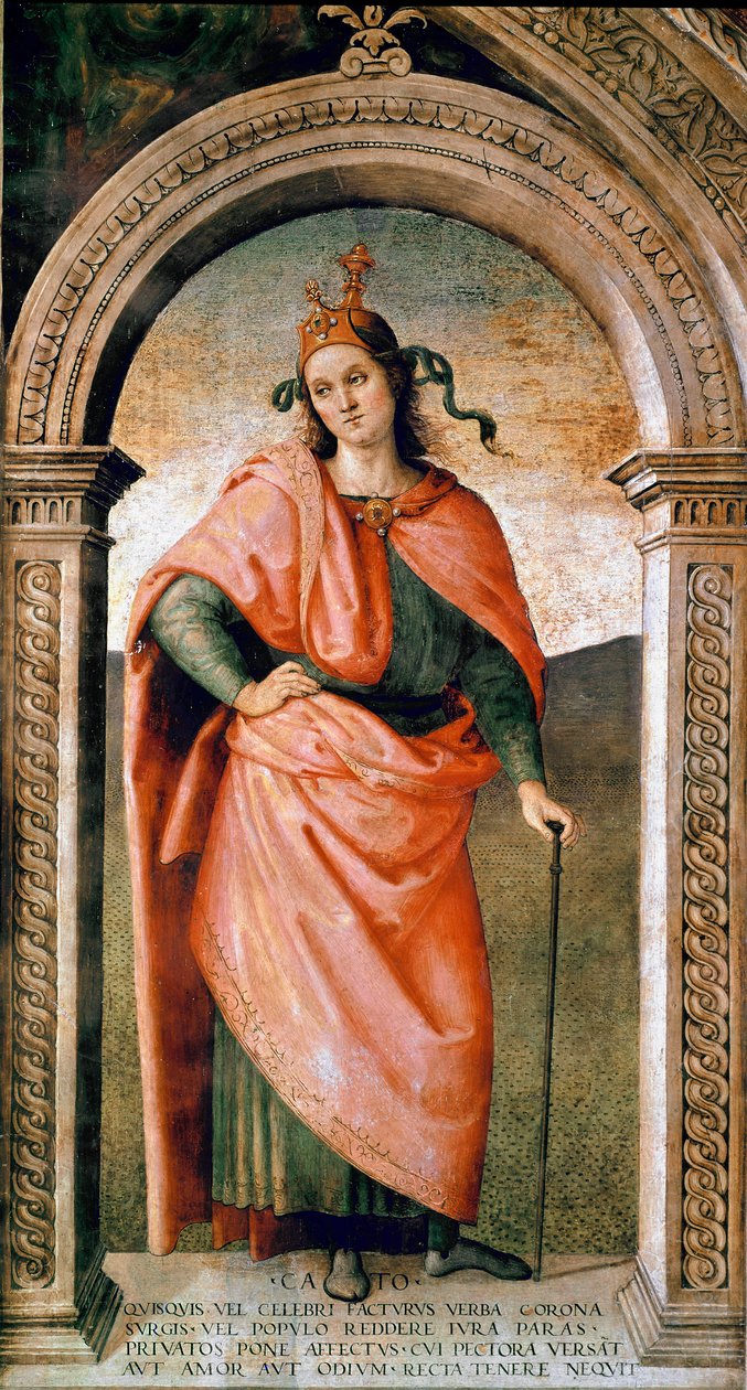 Caton, a cenzor (Kr. e. 234-149), a római politikus Pietro Vannucci dit il Perugino (Perugin) freskójának ábrázolása (1445 / 1450-1523) 1497 kb. V. 214x123 cm Perugia (Perugia), Collegio del Cambio alkotó: Pietro Perugino