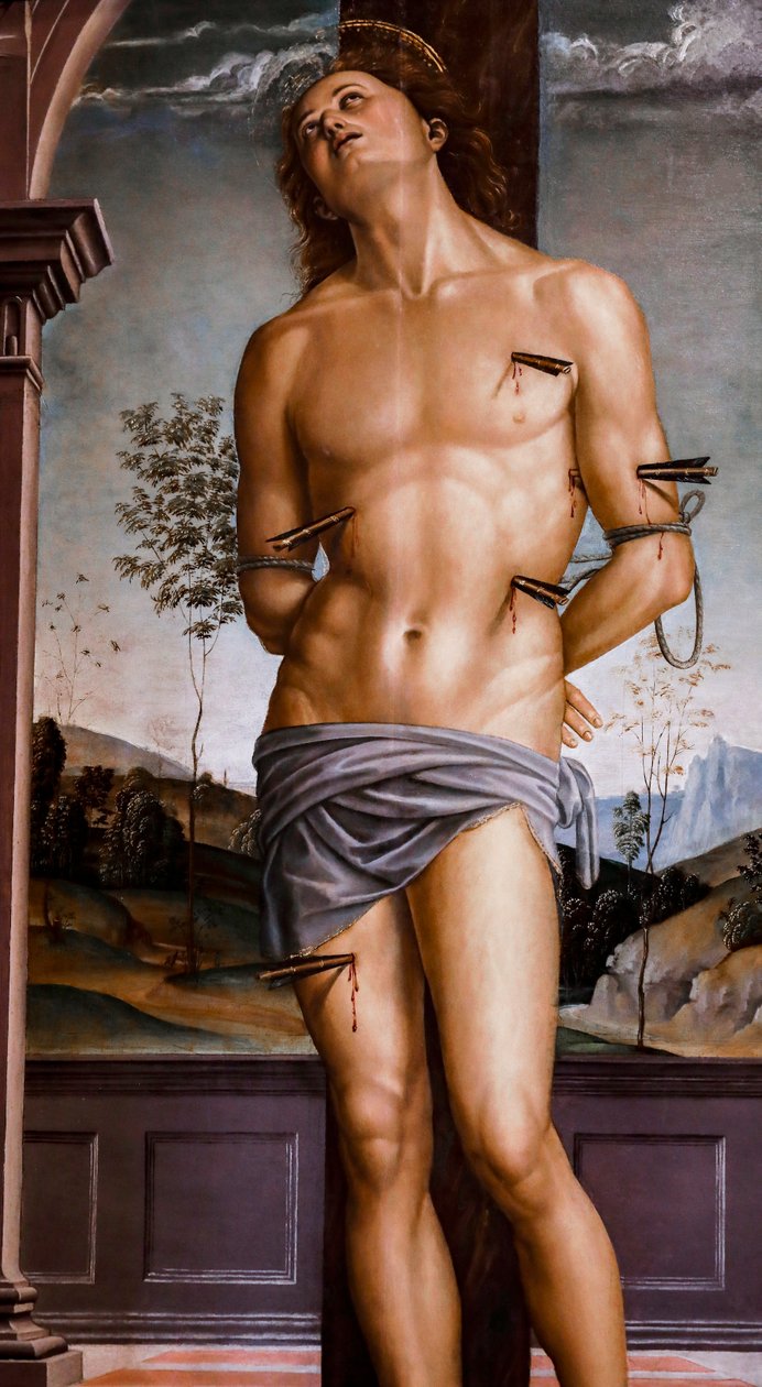 Szent Sebestyén 1490 után. Olaj, tábla. alkotó: Pietro Perugino