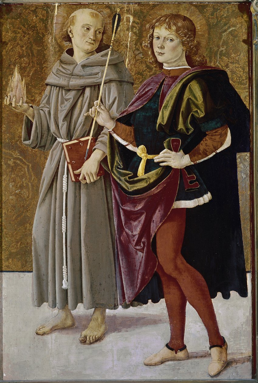 Feltre-i Szent Bernardin és Szent Sebestyén (tempera fán, 1476 körül) alkotó: Pietro Perugino