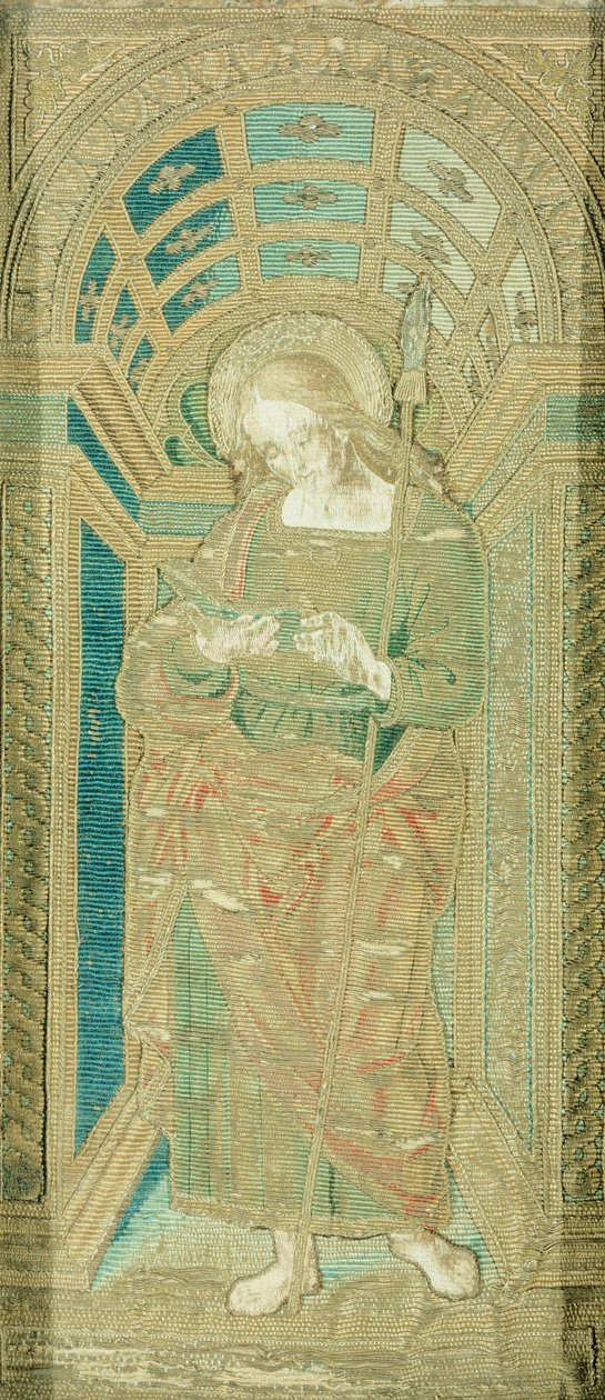 Szent János evangélista, Pietro Perugino (körülbelül 1450-1523), hímzés selyemből, aranyból és ezüstből alkotó: Pietro Perugino