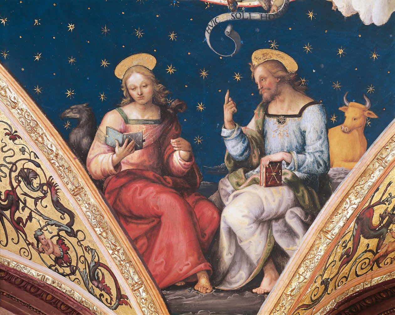 Szent Lukács és Szent János, az Örök Atya részlete, szentekkel és evangélistákkal alkotó: Pietro Perugino