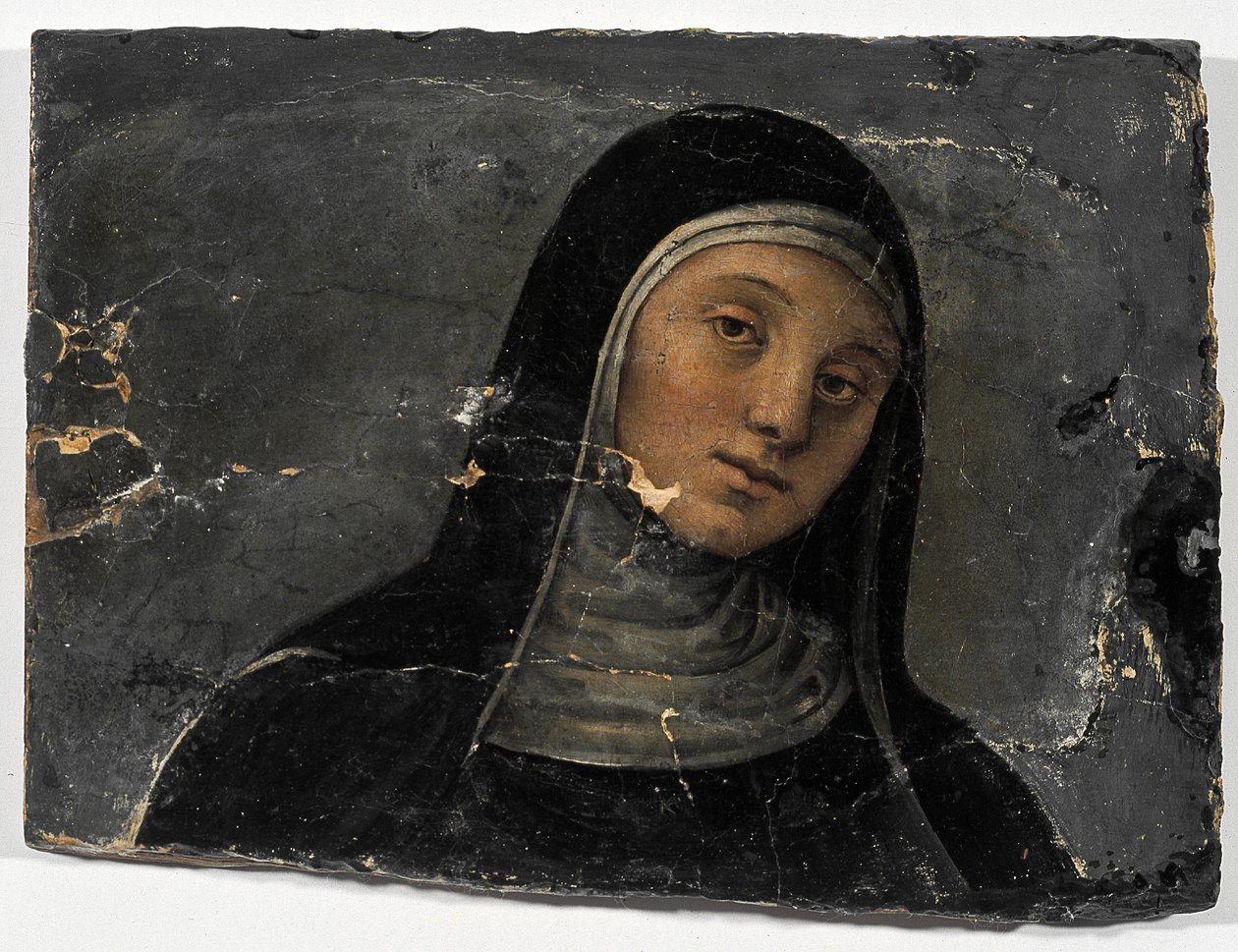 St Scholastica (olaj, fa (töredék) alkotó: Pietro Perugino