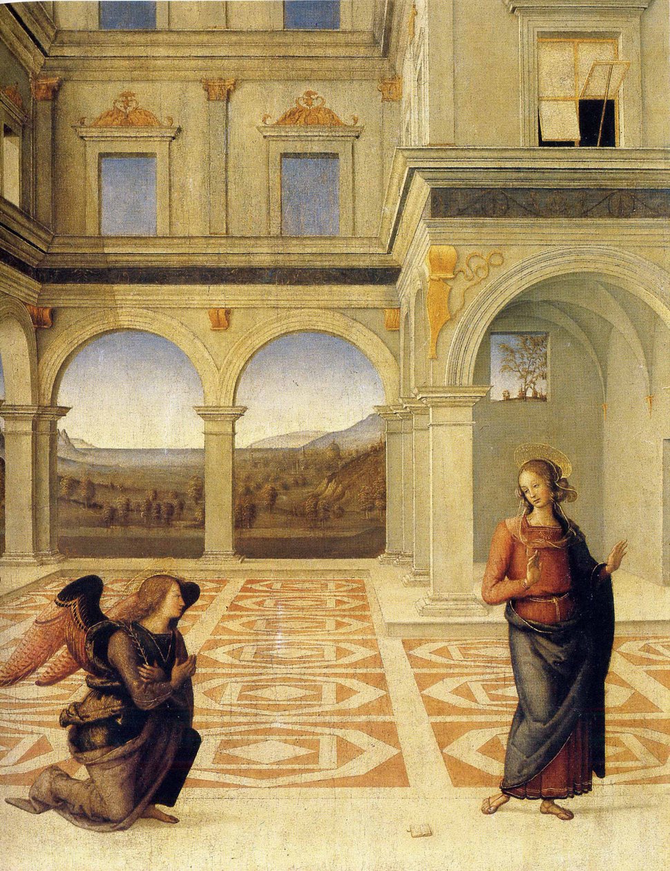 Angyali üdvözlet, 1498 körül alkotó: Pietro Perugino