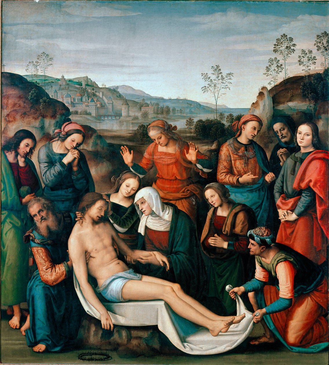 Pietro Vannucci dit il Perugino festménye: Lerakás vagy siralom Krisztus haláláról alkotó: Pietro Perugino