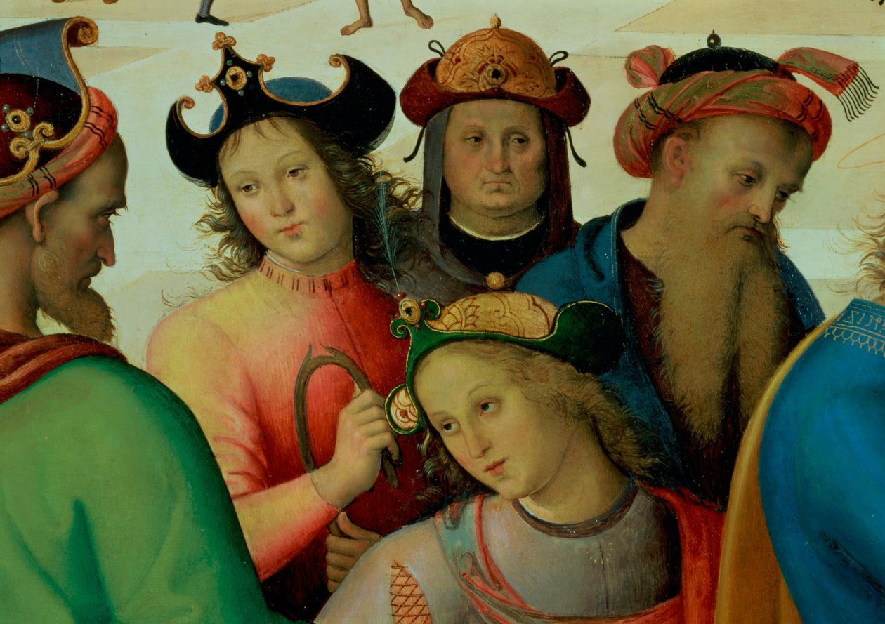 A Szűz házassága, az udvarlók részlete, 1500-04 olaj, panel részlete 53750 alkotó: Pietro Perugino
