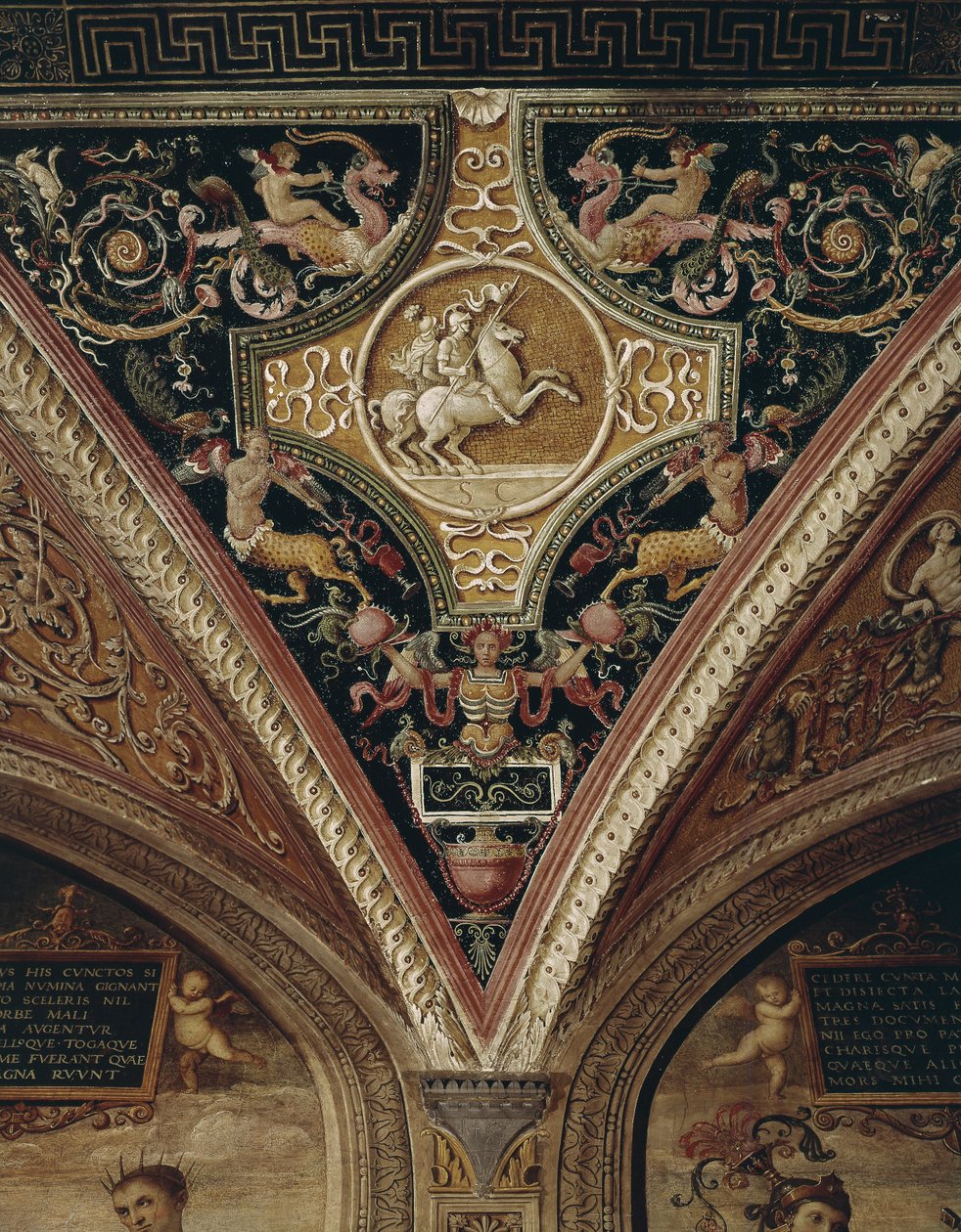 Warriors On Horseback mennyezeti dekoráció. Perugino festménye (Pietro Vannucci il alkotó: Pietro Perugino