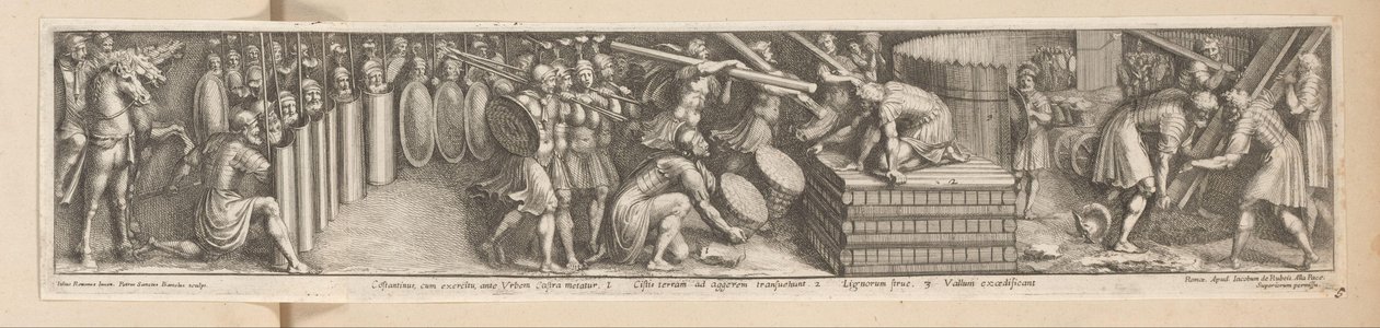 A katonák tábort ütöttek Constantinus, cum exercitu, ante Urbem Castra metatur (cím a tárgyon) Konstantin császár története (sorozat címe) alkotó: Pietro Sante Bartoli