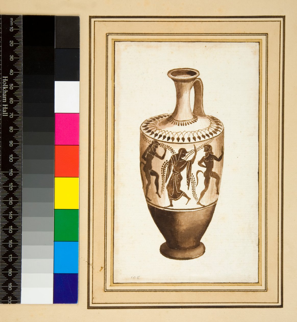 Egy archaikus oinochoe (fekete kréta, néhány tollal és barna tintával. Akvarellel színezve) alkotó: Pietro Santi Bartoli