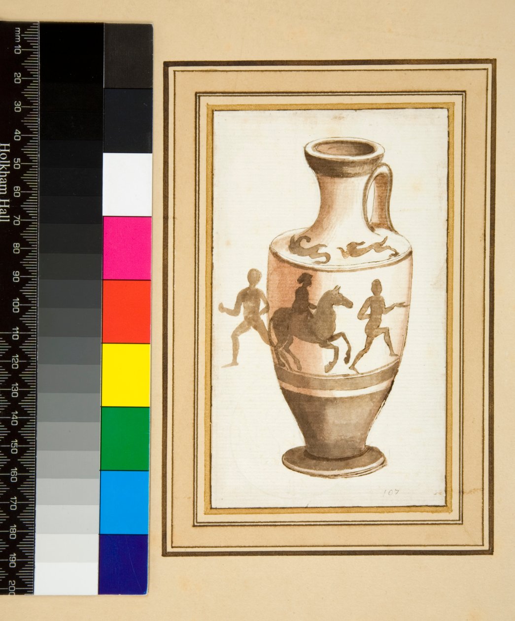 Egy Oinochoe (fekete kréta, néhány tollal és barna tintával. Akvarellel színezve) alkotó: Pietro Santi Bartoli