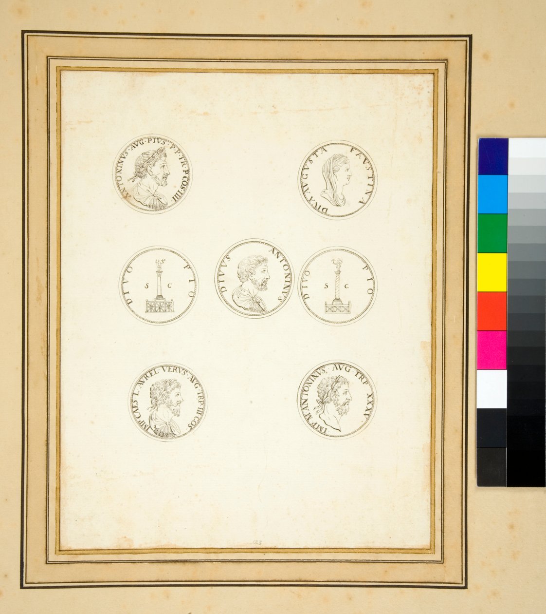 Antoninus Pius oszlopát ábrázoló érmék (tinta) alkotó: Pietro Santi Bartoli