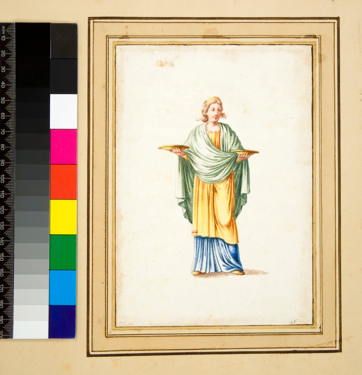 Női alak talapzaton (fekete kréta, némelyik tollal és barna tintával. Akvarellel színezett) alkotó: Pietro Santi Bartoli
