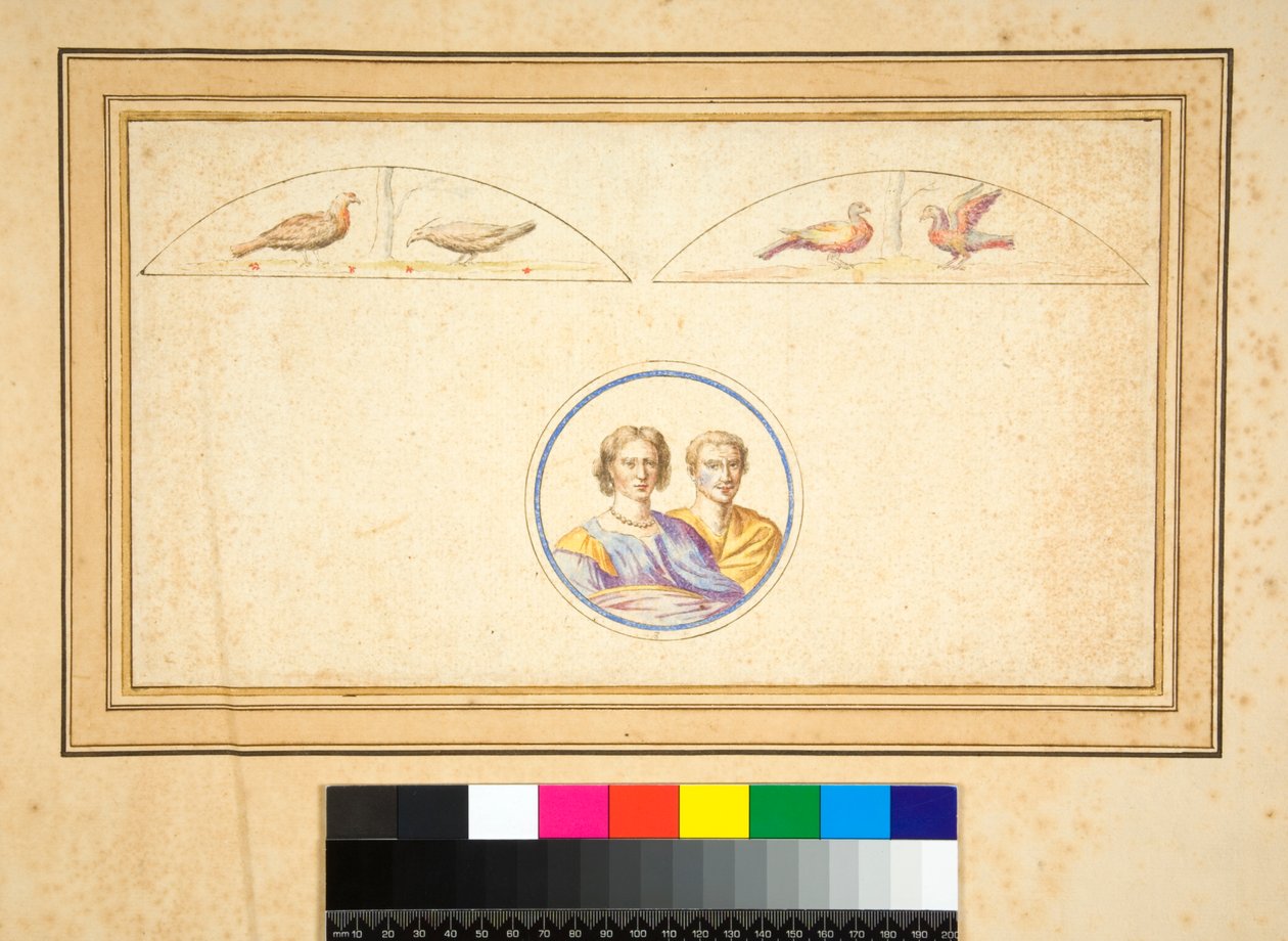 Férj és feleség (mellszobrok) a középső körben (fekete kréta, némelyik tollal és barna tintával. Akvarellel színezve) alkotó: Pietro Santi Bartoli