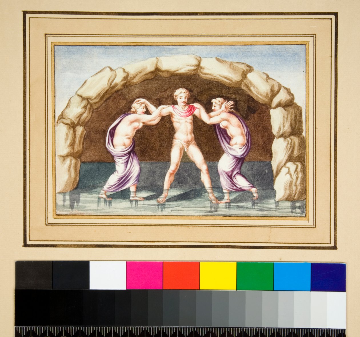Hylas és a nimfák (fekete kréta, néhány tollal és barna tintával. Akvarellel színezve) alkotó: Pietro Santi Bartoli