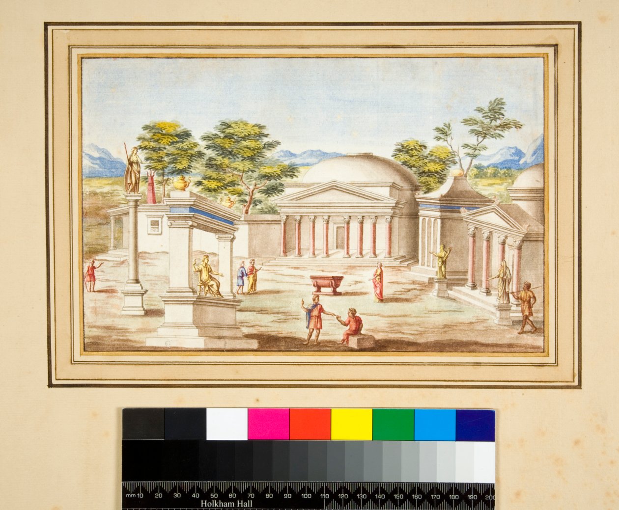 Táj a Pantheonnal (fekete kréta, néhány tollal és barna tintával. Akvarellel színezve) alkotó: Pietro Santi Bartoli
