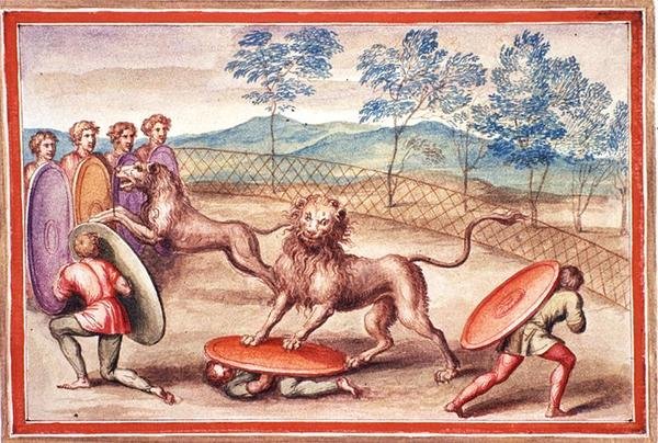 Ms Gen 1496 f.18 Oroszlánszelídítés alkotó: Pietro Santi Bartoli