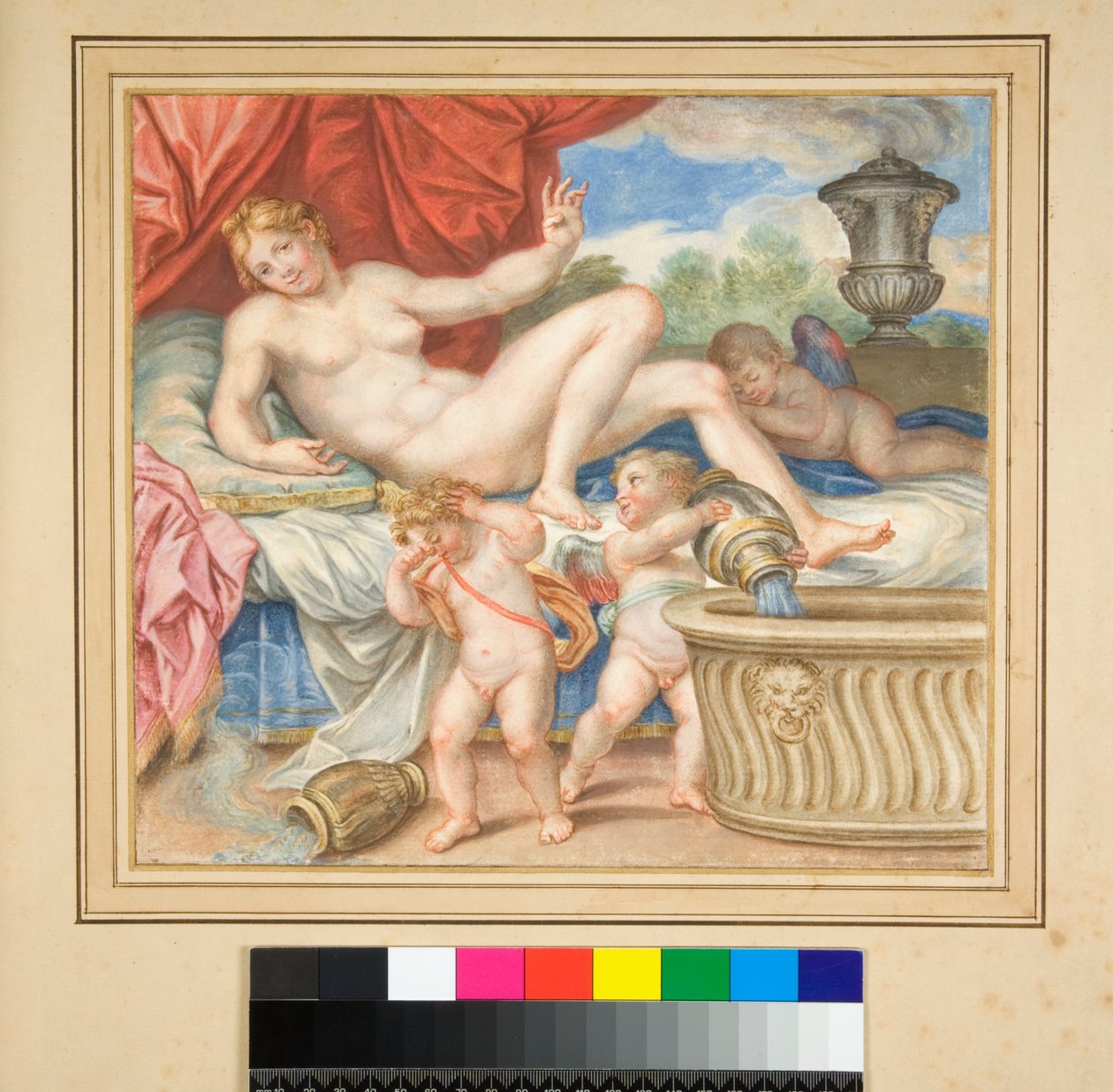 Fekvő Danae a bemutatott Ámorokkal alkotó: Pietro Santi Bartoli