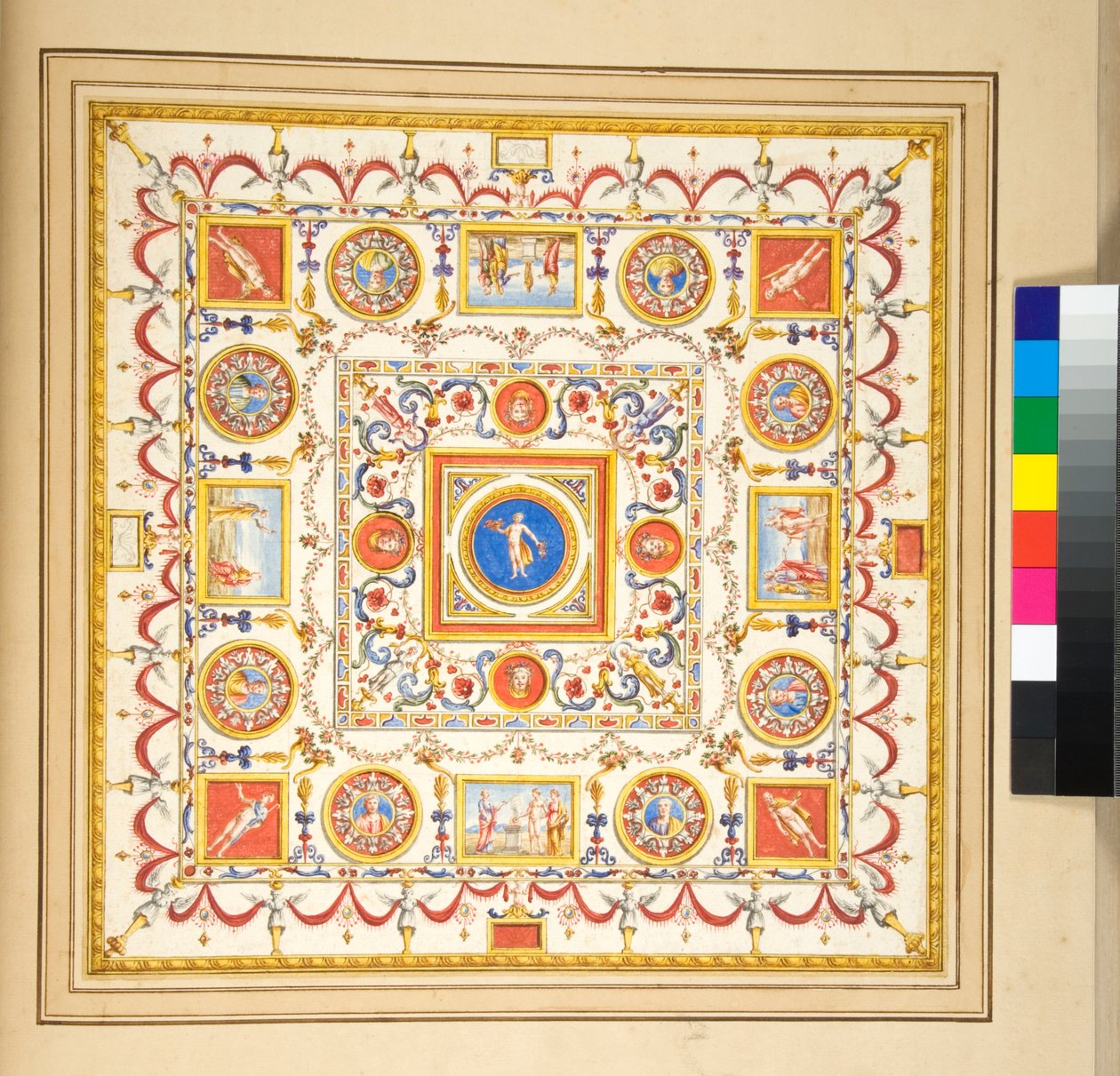 Volta del Palazzo di Augusto (fekete kréta, néhány tollal és barna tintával. Akvarellel színezve) alkotó: Pietro Santi Bartoli