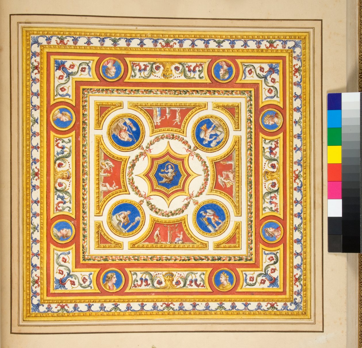 Volta del Palazzo di Augusto (fekete kréta, néhány tollal és barna tintával. Akvarellel színezve) alkotó: Pietro Santi Bartoli