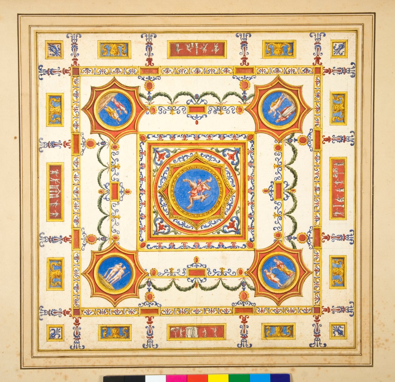 Volta del Palazzo di Augusto (fekete kréta, néhány tollal és barna tintával. Akvarellel színezve) alkotó: Pietro Santi Bartoli
