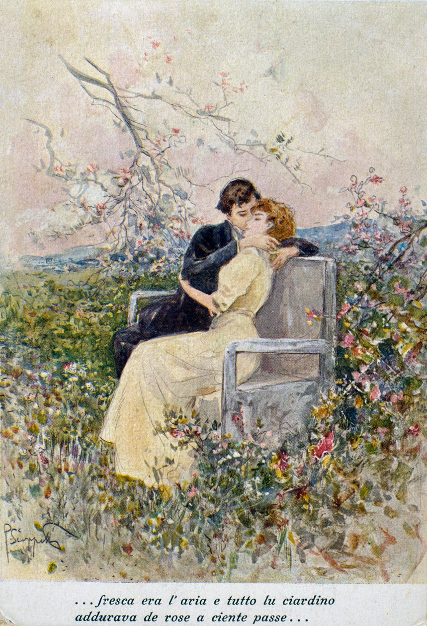 Két szerető, Pietro Scoppetta (1863-1920) illusztrációja, Olaszország, XX. század alkotó: Pietro Scoppetta