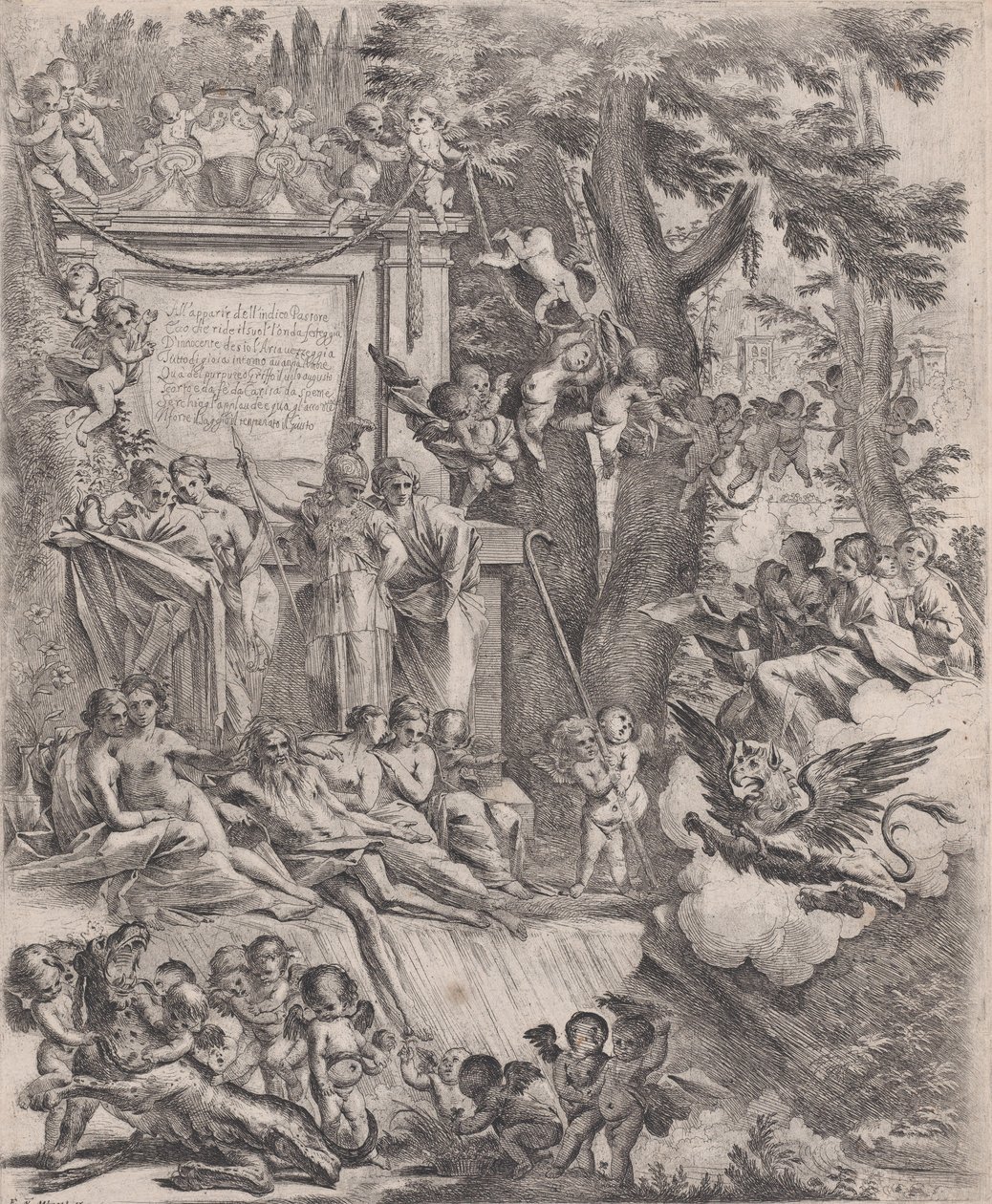 Allegória Franciotti bíboros luccai püspökké érkezésének tiszteletére, 1637. alkotó: Pietro Testa