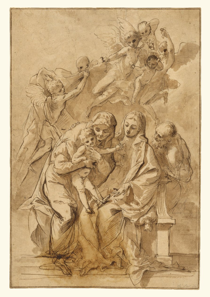Heilige Familie mit der heiligen Anna (recto); Figurenskizzen (verso) alkotó: Pietro Testa