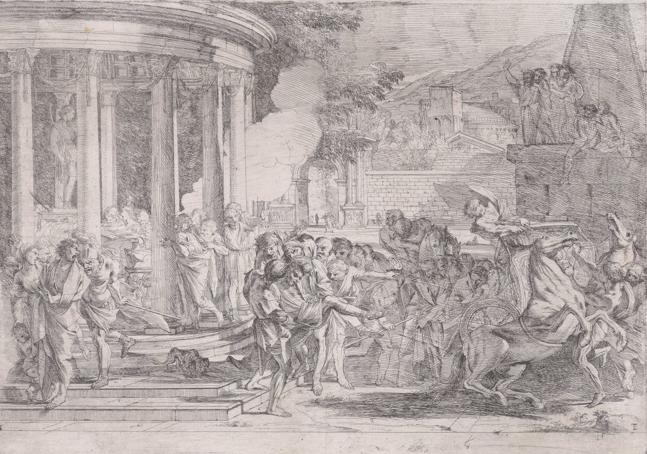 Sinorixot Artemis templomából vittek el, és megpróbált menekülni a méreg hatásai elől..., kb. 1640. alkotó: Pietro Testa