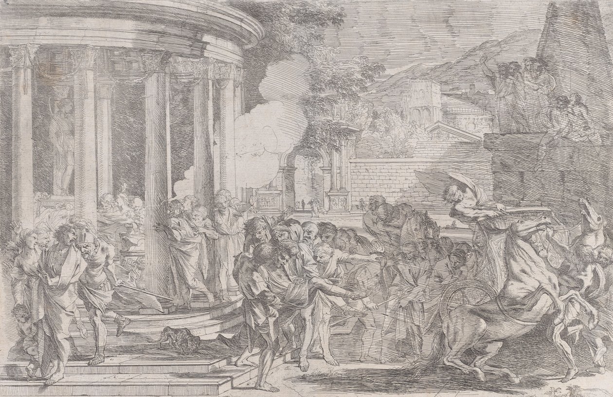 Sinorixot Artemis templomából vittek el, és megpróbált menekülni a méreg hatásai elől..., kb. 1640. alkotó: Pietro Testa