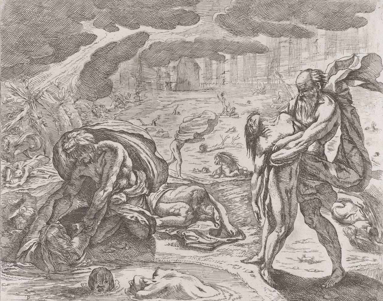 Az özönvíz, alakok kihúzása a vízből, kb. 1640-42. alkotó: Pietro Testa