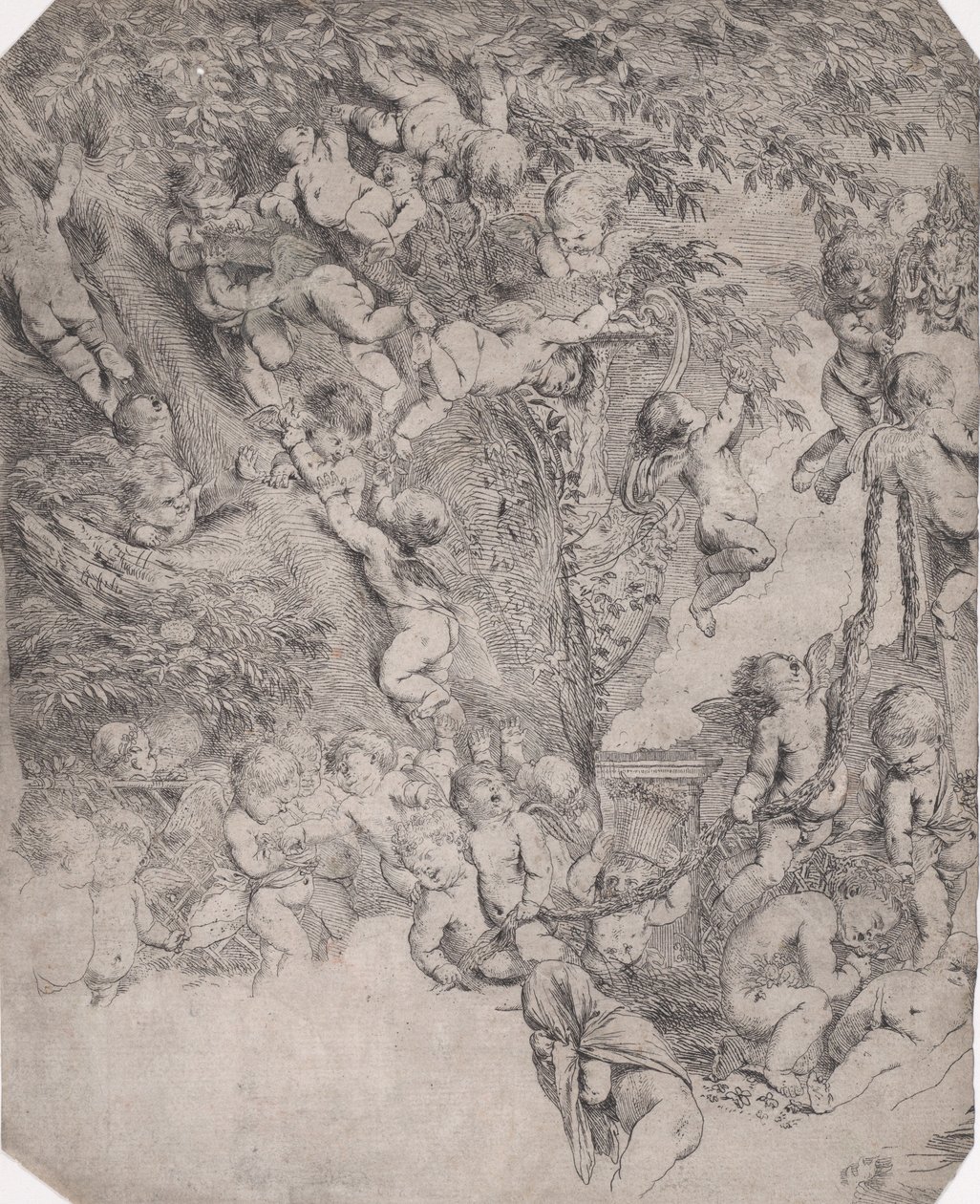 Vénusz kertje, a bal felső sarok bizonyítéka, kb. 1631-37. alkotó: Pietro Testa