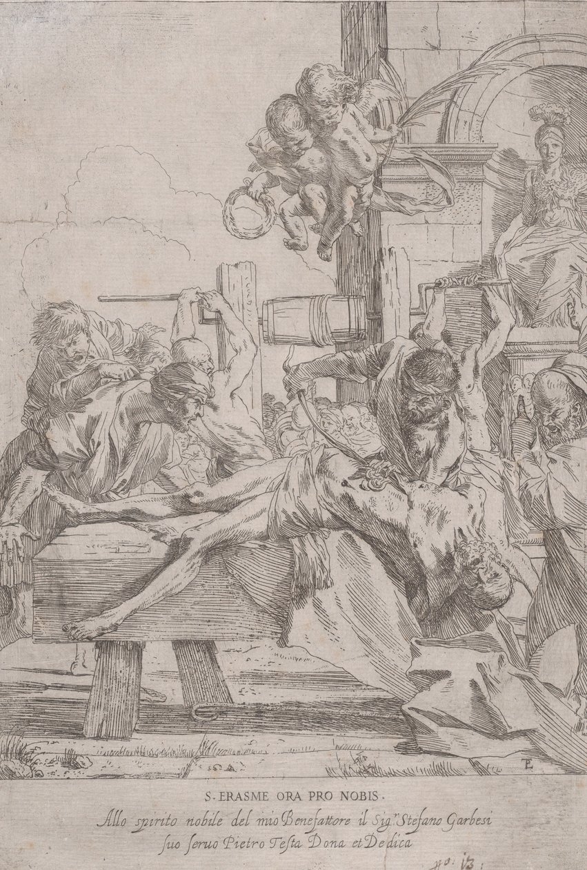 Szent Erasmus mártíromsága, aki leborult, bennük eltávolítva, két putti a..., kb. 1630. alkotó: Pietro Testa