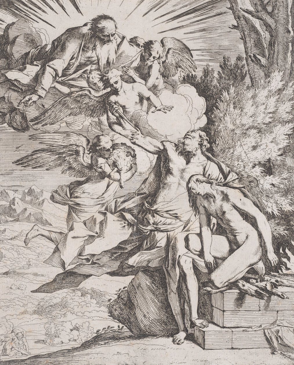 Izsák feláldozása apja Ábrahám által, kb. 1640-42. alkotó: Pietro Testa