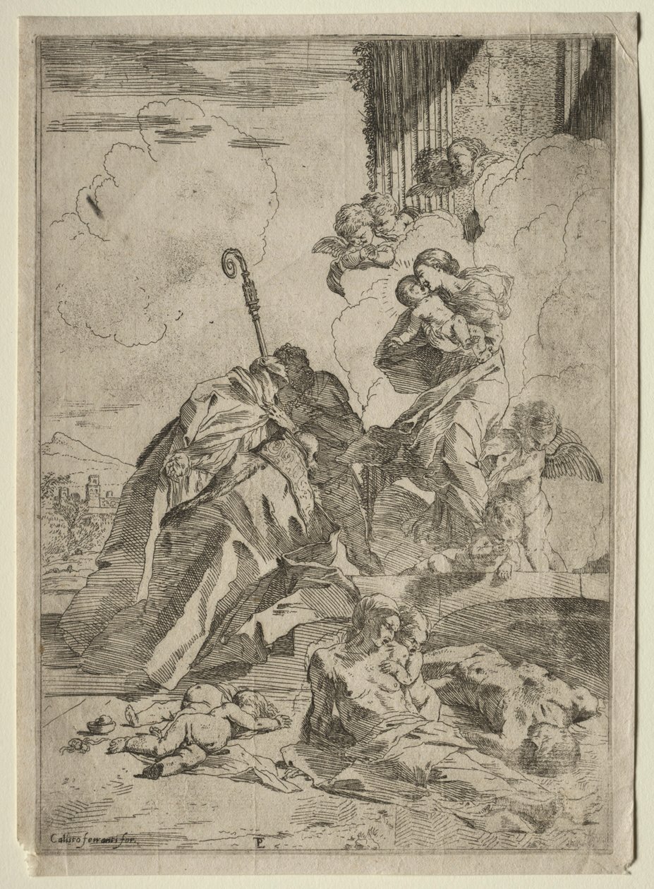 Három lucchese-i szent könyörög a Szűznél a pestis áldozataiért, kb. 1630-31. alkotó: Pietro Testa