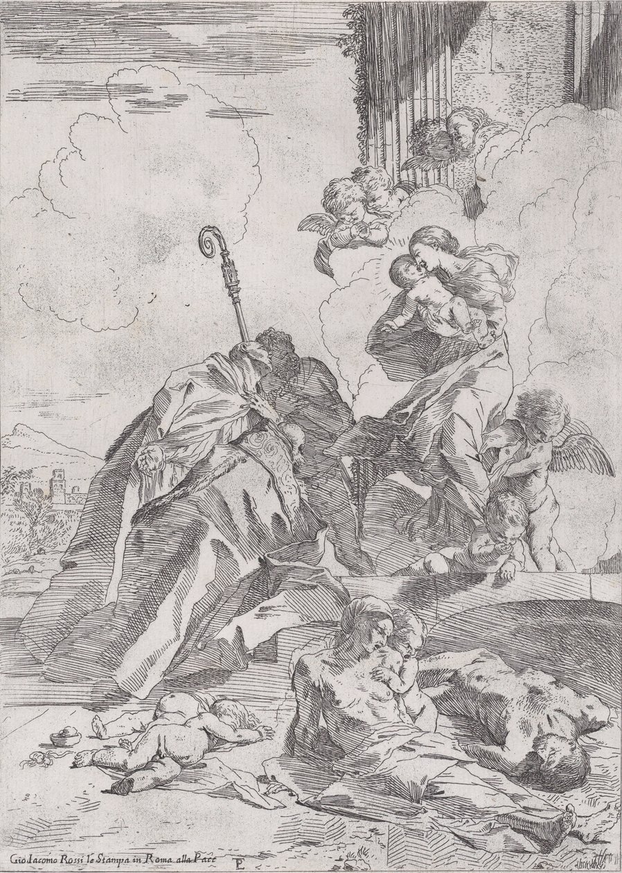 Három lucchese-i szent Szent Miklós Tolentino, Bari Miklós közbenjár a..., kb. 1630-31. alkotó: Pietro Testa