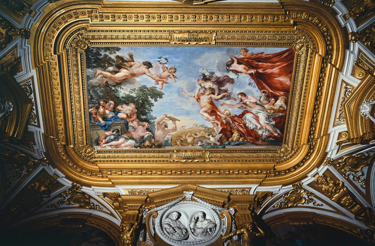 Vénusz, bolygók freskóciklusa, Pietro da Cortona (1596-1669), freskó, Pitti-palota, Vénusz bolygószoba, Firenze alkotó: Pietro da (1596 1669) Cortona
