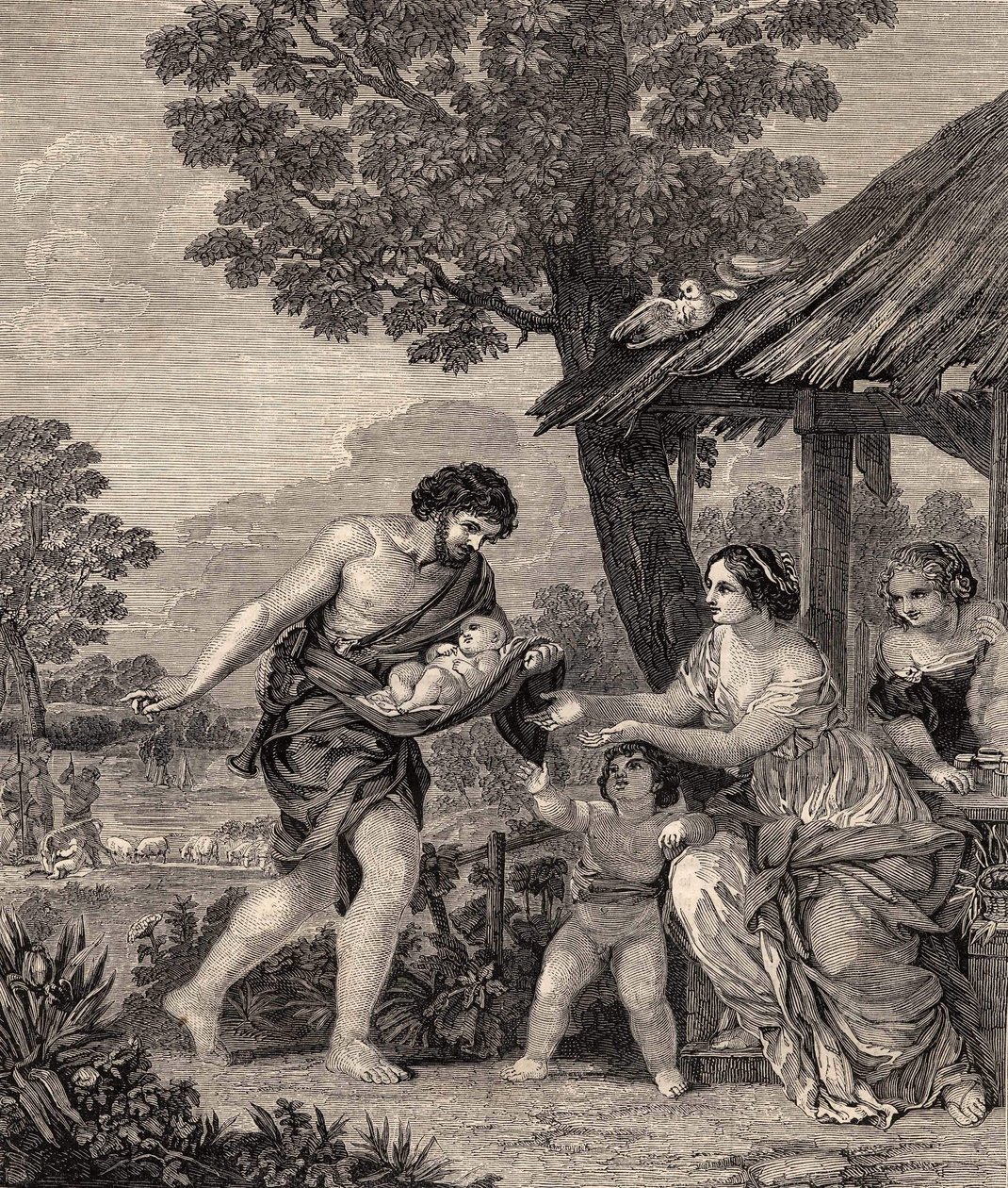 Romulus és Remus. Metszet Pietro da Cortone festménye után. Metszet 1860-ból. alkotó: Pietro da Cortona