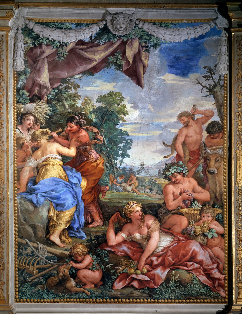 A négy kor allegóriája, Pietro da Cortona ezüstkori freskója (Cortona köve) (1596-1669) (1596-1669) 1637 Salle du Poele (Stanza della Stufa), Palatine Gallery, Palazzo Pitti, Firenze alkotó: Pietro da Cortona
