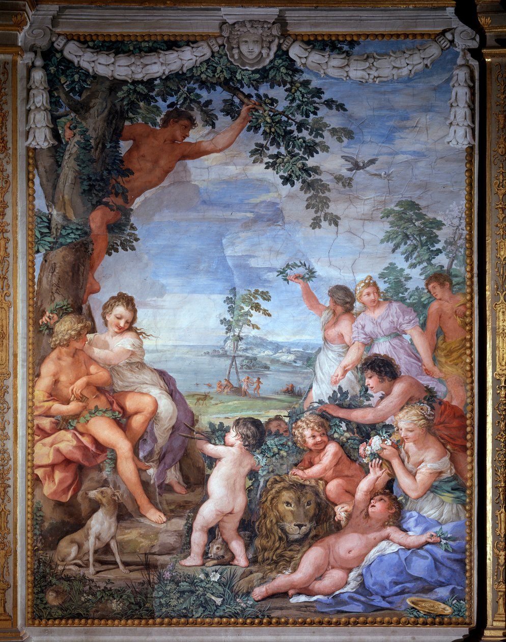 A négy kor allegóriája, az aranykor Pietro da Cortona freskója (Cortona köve) (1596-1669) 1637 Salle du Poele (Stanza della Stufa), Palatine Gallery, Palazzo Pitti, Firenze alkotó: Pietro da Cortona
